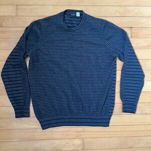 Paul Smith PS Mens Striped Crewneck Sweater Charcoal Grey Black Large Pullover